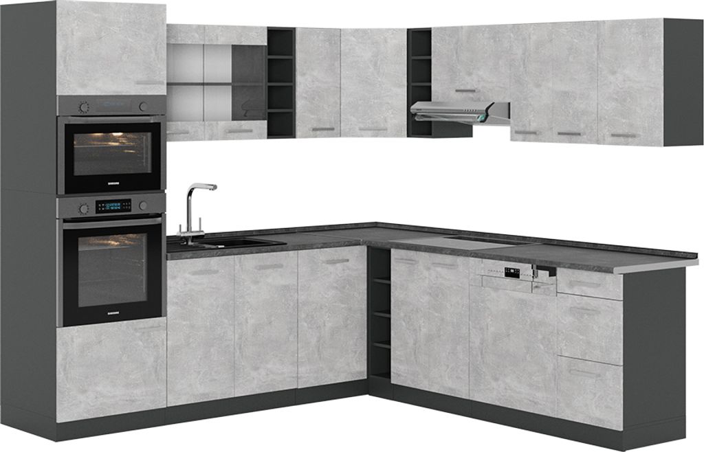 Eckküche Vicco R-Line Beton 247 x 46 cm ohne Arbeitsplatte, Produktbild 