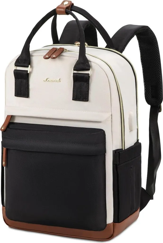 Sac à dos Femme Anti-Pluie pour Ordinateur 15,6 pouces Beige et Noir