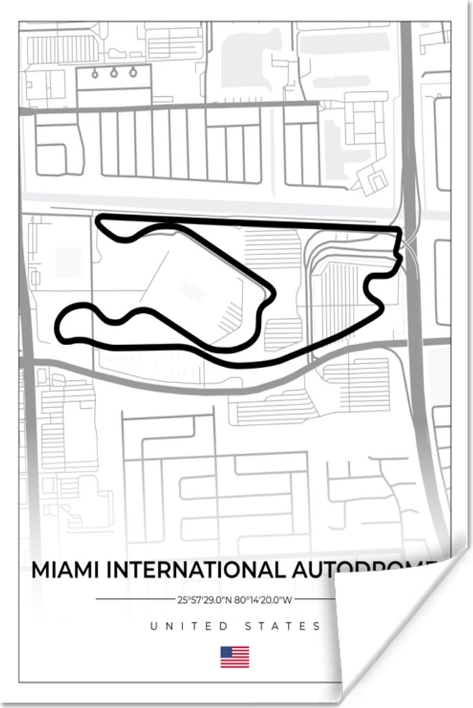 MuchoWow Poster Rennstrecke - Vereinigte Staaten - Formel 1 - Miami International Autodrome - Rennstrecke - Weiß 80x120 cm - Papierdruck