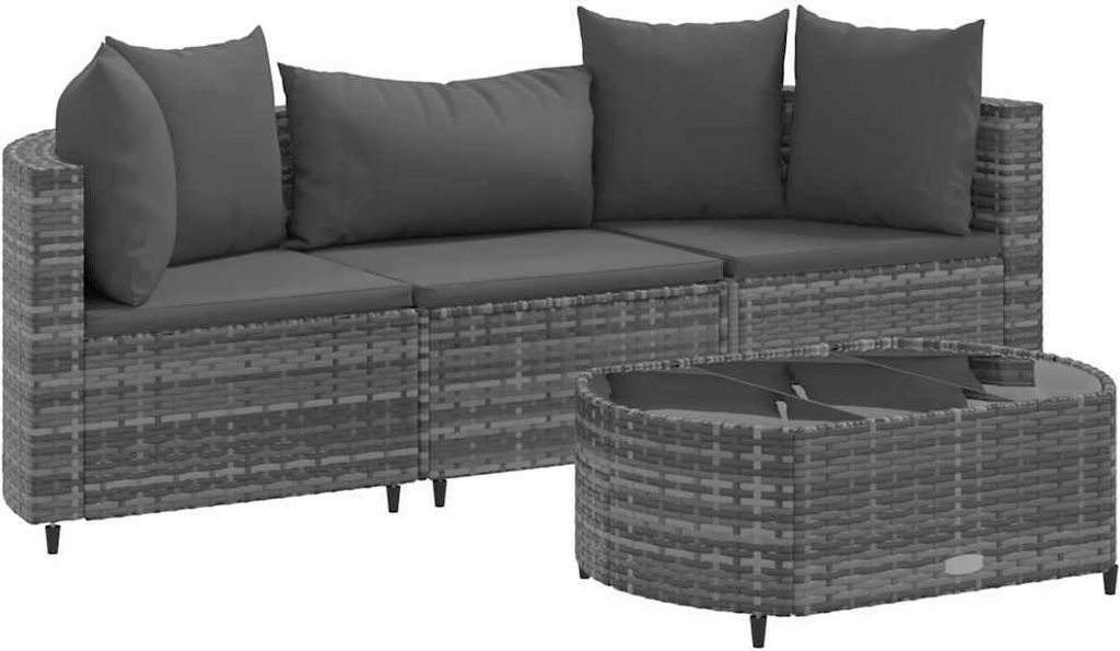 vidaXL 4-tlg. Garten-Sofagarnitur mit Kissen Grau Poly Rattan