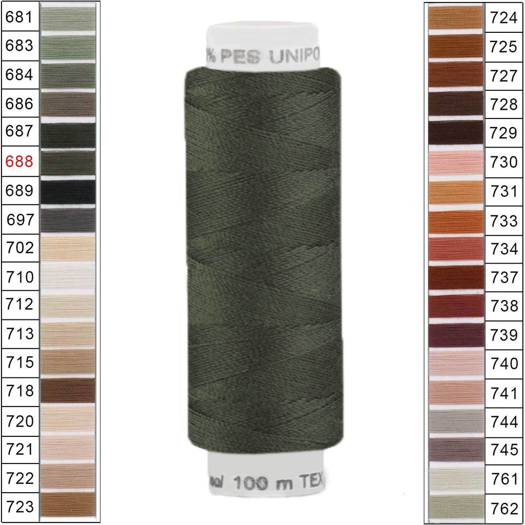 Nähgarn 100m Unipoly 120 Tex14x2 Polyester Nähfaden Nähmaschinengarn Farben 5v6 , Farbe:688