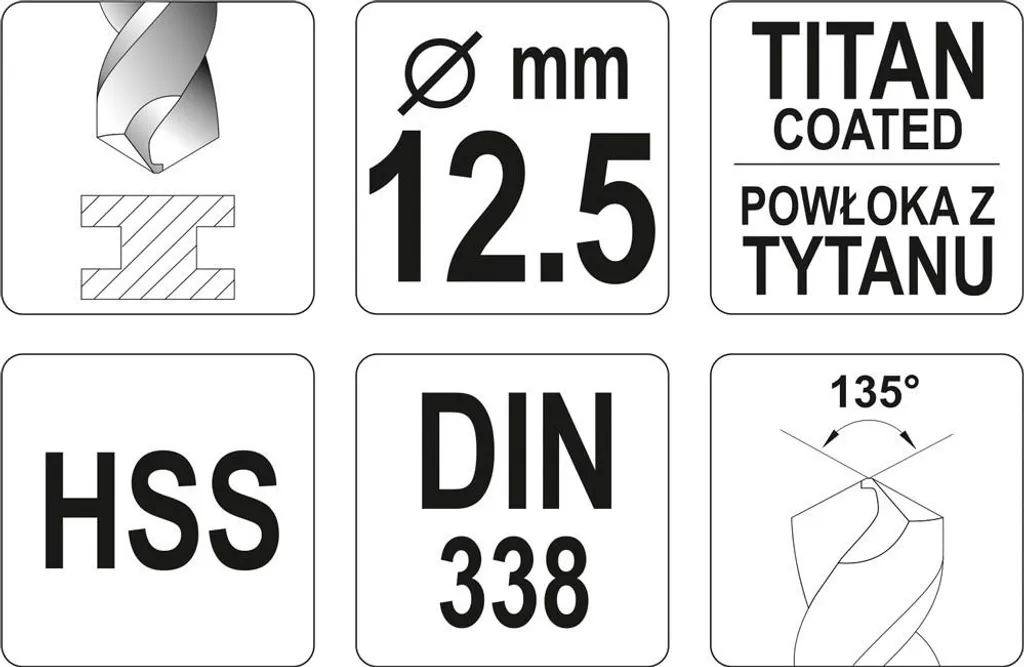 Punta Elicoidale HSS-TiN 12.5mm per Metalli Duri - Alta Precisione DIN338