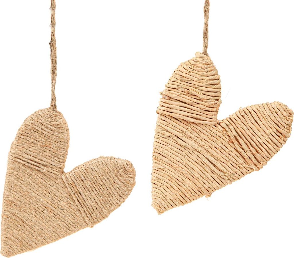 Natur-Herzen zum Hängen Hanf Bast Deko Set 8 Stk