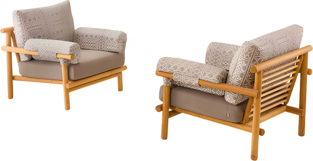 2er Set moderne Beigefarbene Stoffsessel aus Holz für Außenbereiche