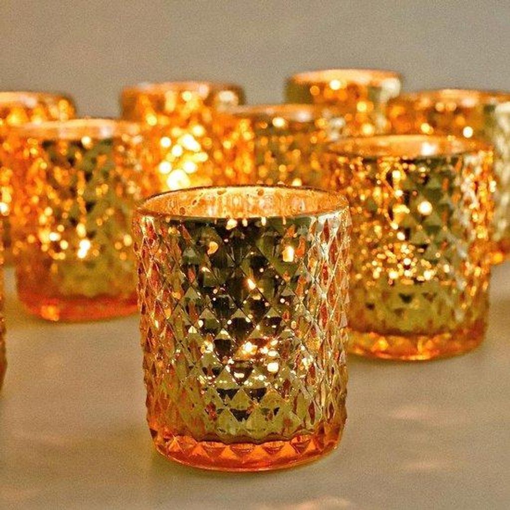 Unyqoos® Gouden theelichthouders van kwartsglas, set van 12 Productafbeelding 