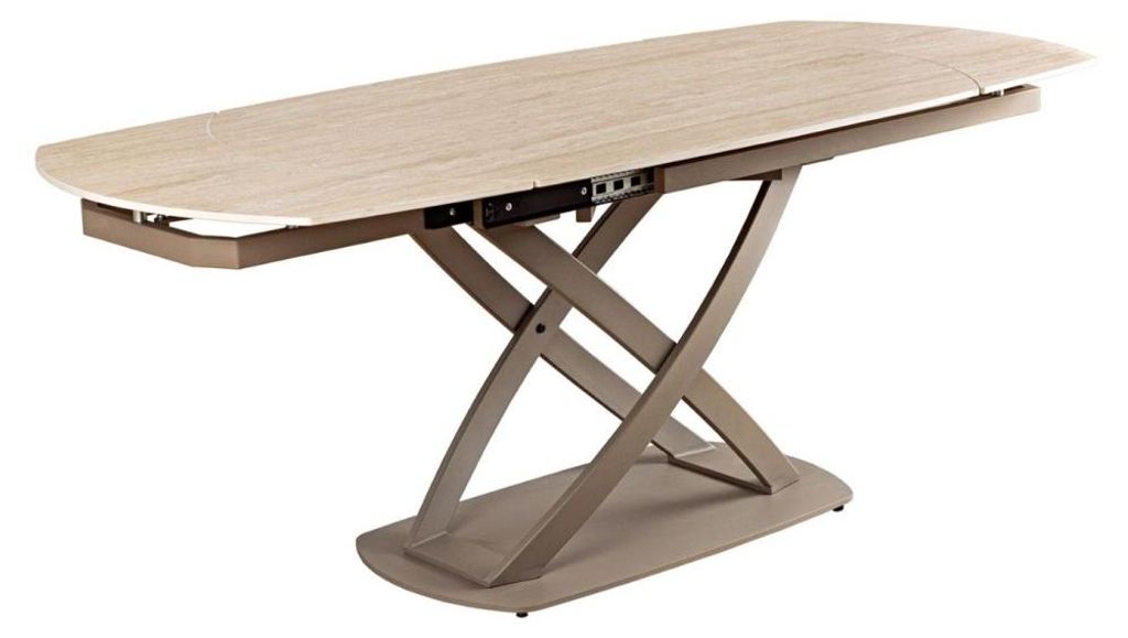 ATONIA Tisch – Oval ausziehbar 130 bis 190 cm – Keramikplatte in Marmoroptik beige – Metallbeine – Moderner Stil