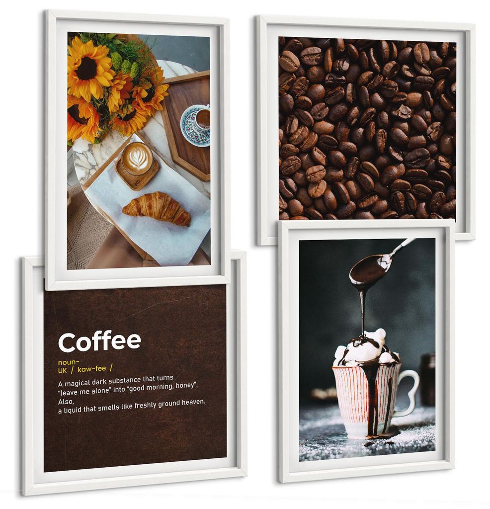Bilder Set 4-teilig im Goldrahmen Rahmen – Wandbilder 4 Stück – gerahmte Poster für Wohnzimmer, Schlafzimmer und Flur – 50x50 cm - 40x60 cm...