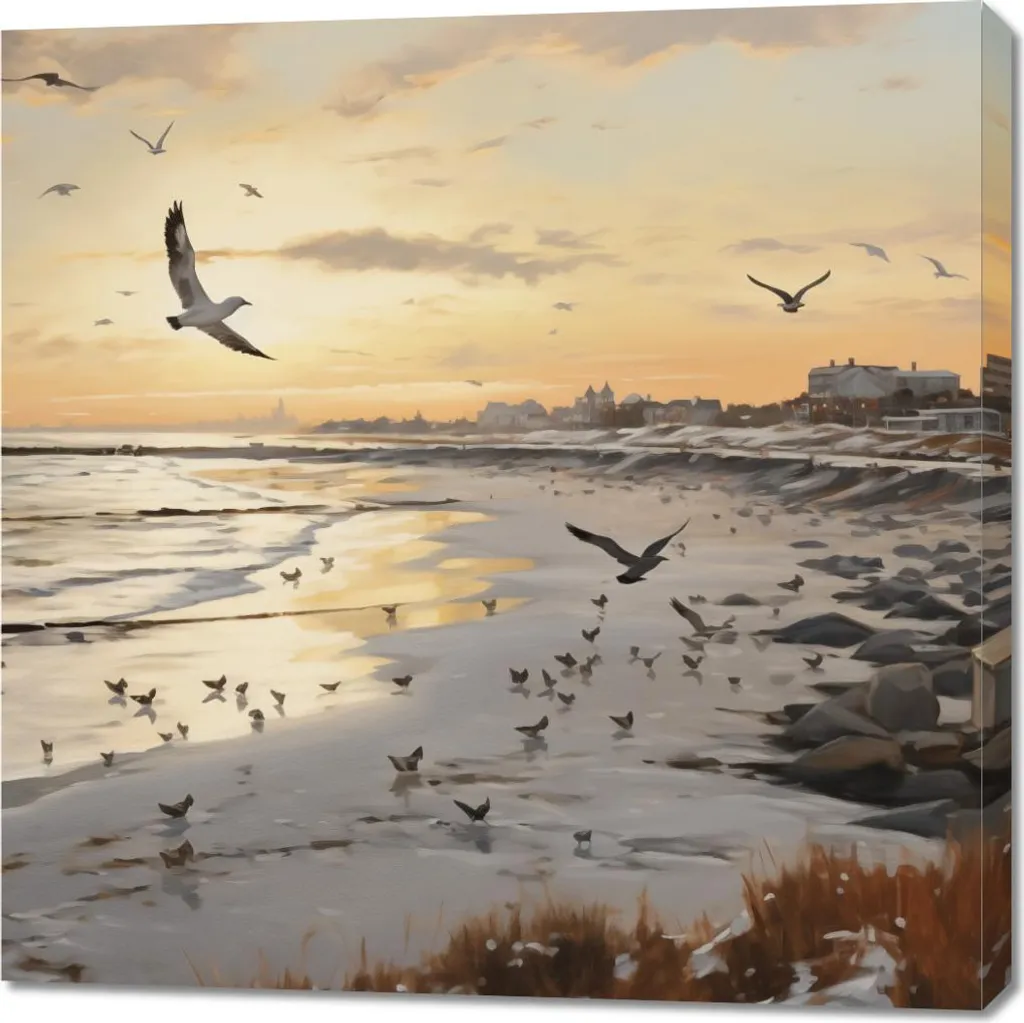 Grand Tableau 90x90 cm Crépuscule sur la côte pour Salon et Bureau