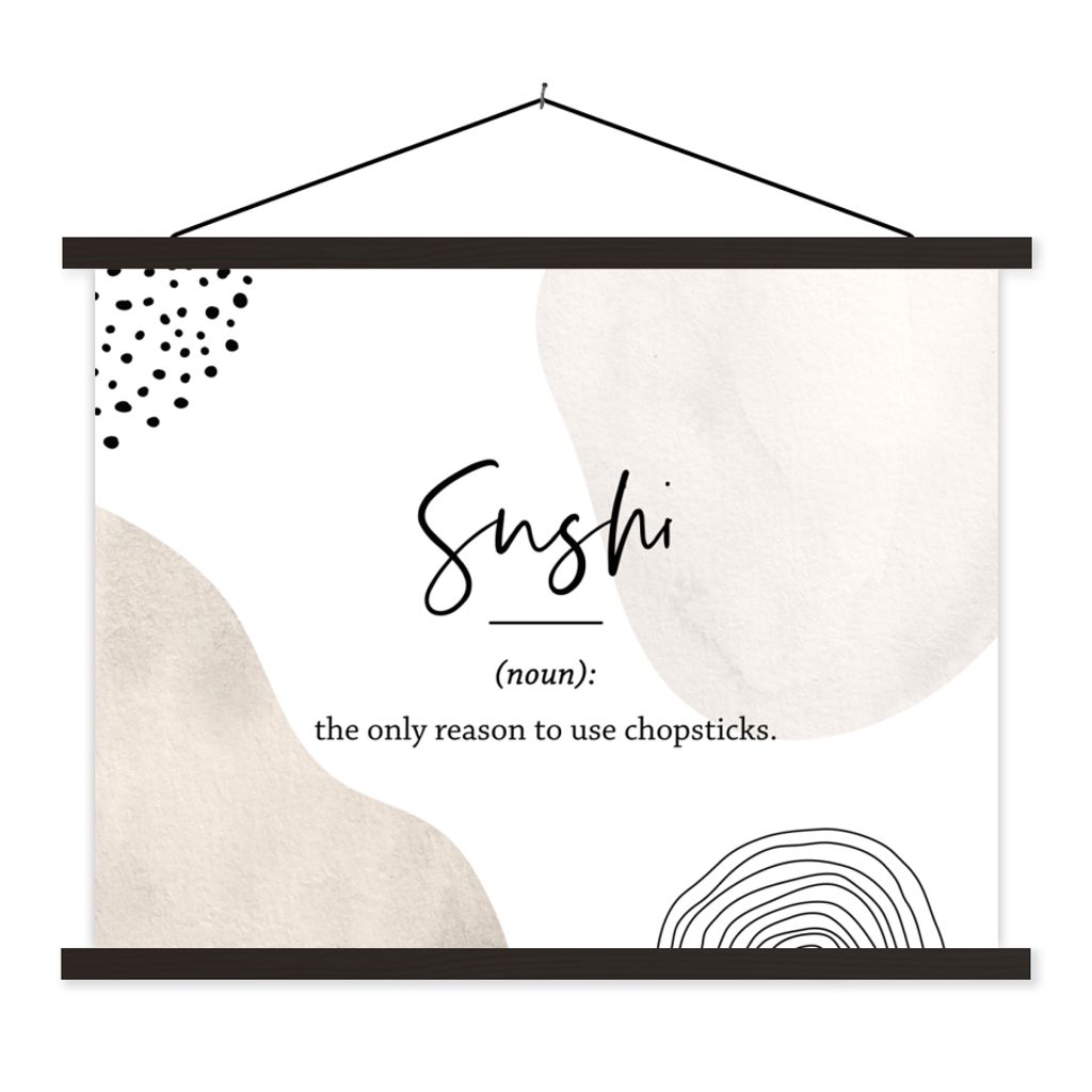 MuchoWow Textilposter Sprichwörter - Sushi - Wörterbuch - Zitate - Sushi-Definition 120x90 cm mit schwarzem Rahmen - Aufhänger für Poster