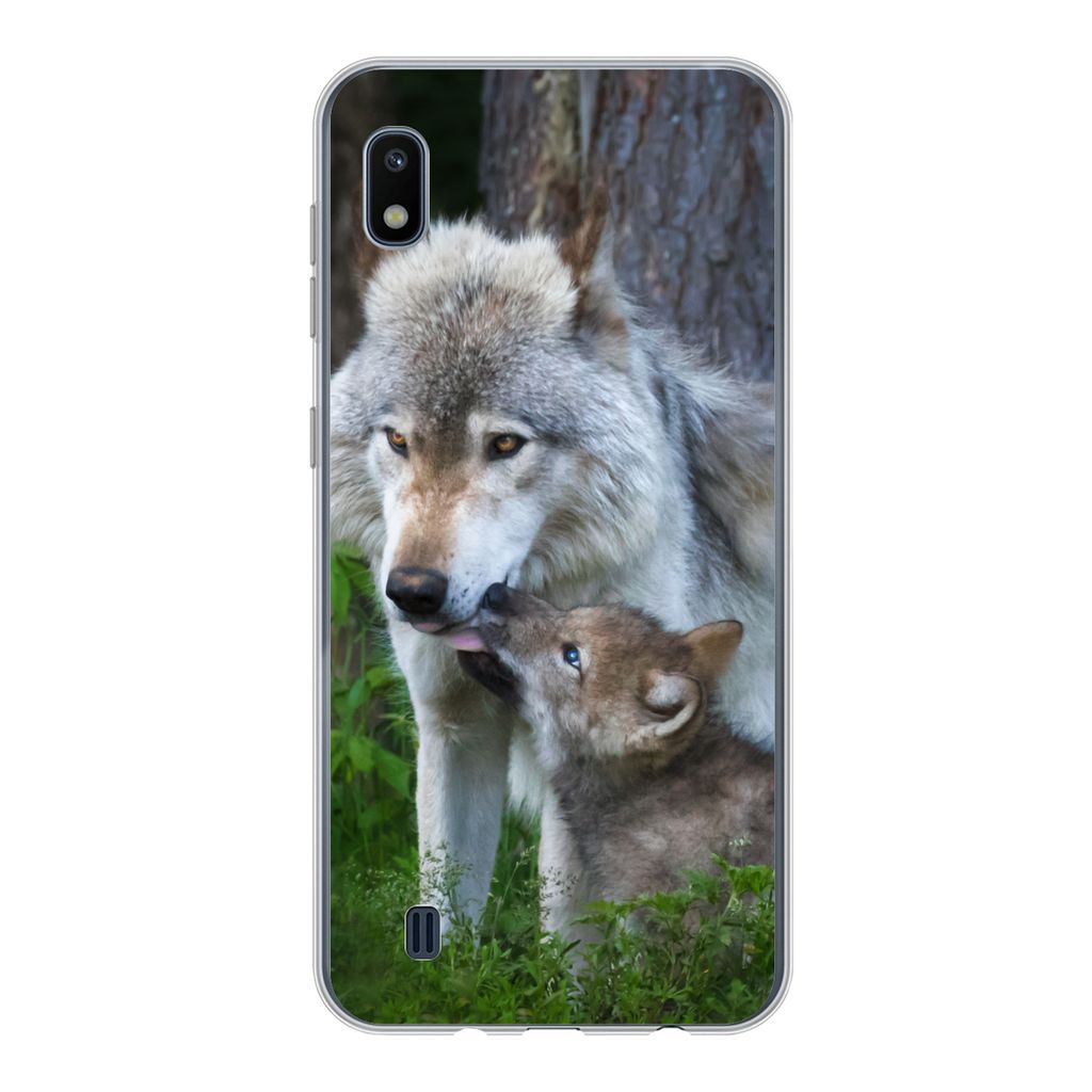 MuchoWow Handyhülle Schutzhülle Hülle für Samsung Galaxy A10 Wolf - Moos - Wald - Welpe Silikon Softcase Handy Hülle - Schutzhülle