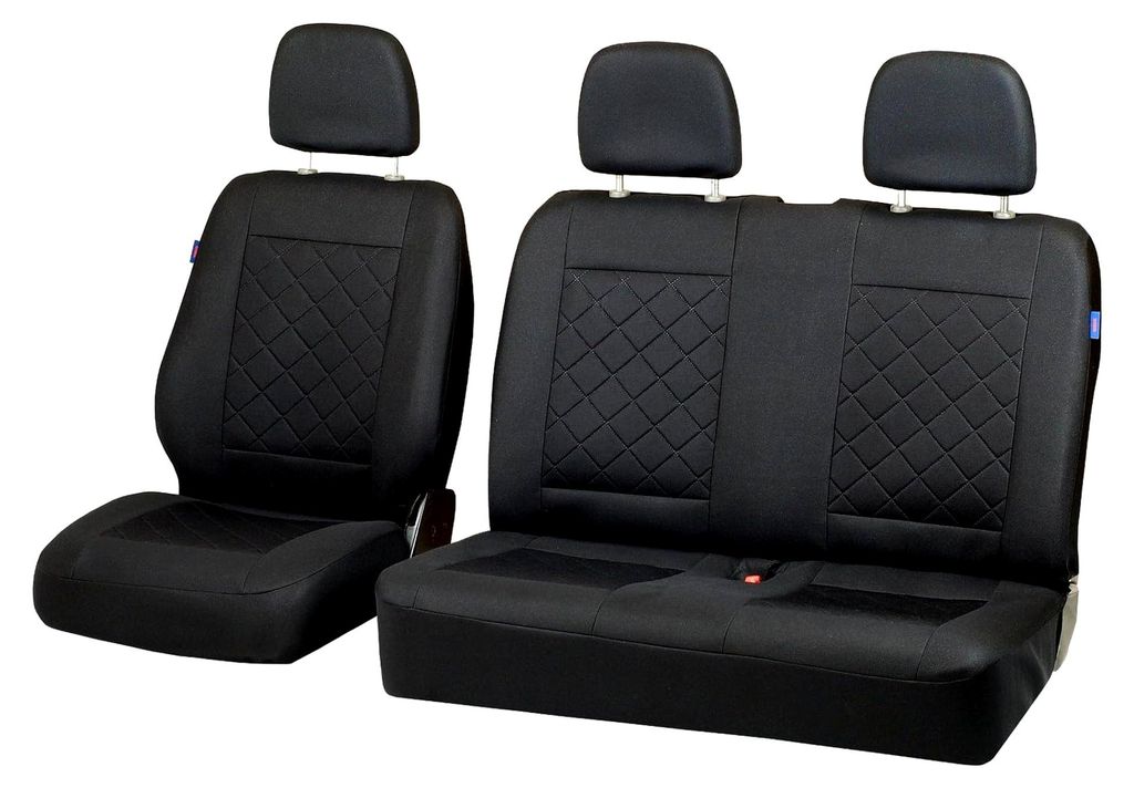 T5 Sitzbezüge - Set 1+2 - Farbe Premium Schwarz gepresstes Karomuster