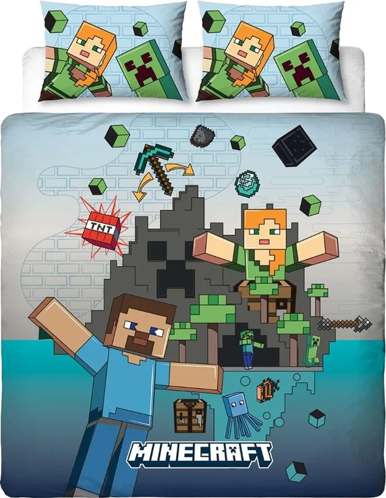 Housse de Couette Minecraft Double - Parure de Lit 2 Personnes AG3942