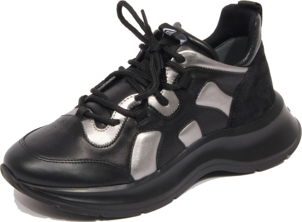 H2092 sneaker donna HOGAN H585 woman leather shoes black/silver