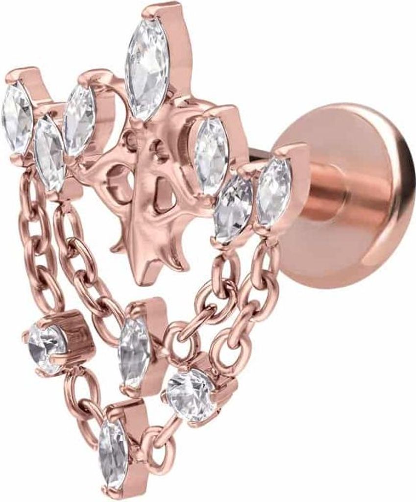 Ohrpiercing, Nasenpiercing Titan Labret mit Innengewinde GOTISCHE KRONE + KETTEN RoséGold Stablänge: 10mm | Stabstärke: 1,6mm