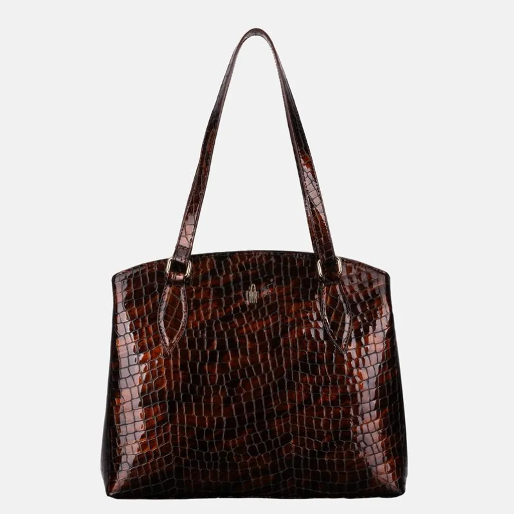 FLORENCE Sac à main en cuir verni croco marron - Élégance Classique