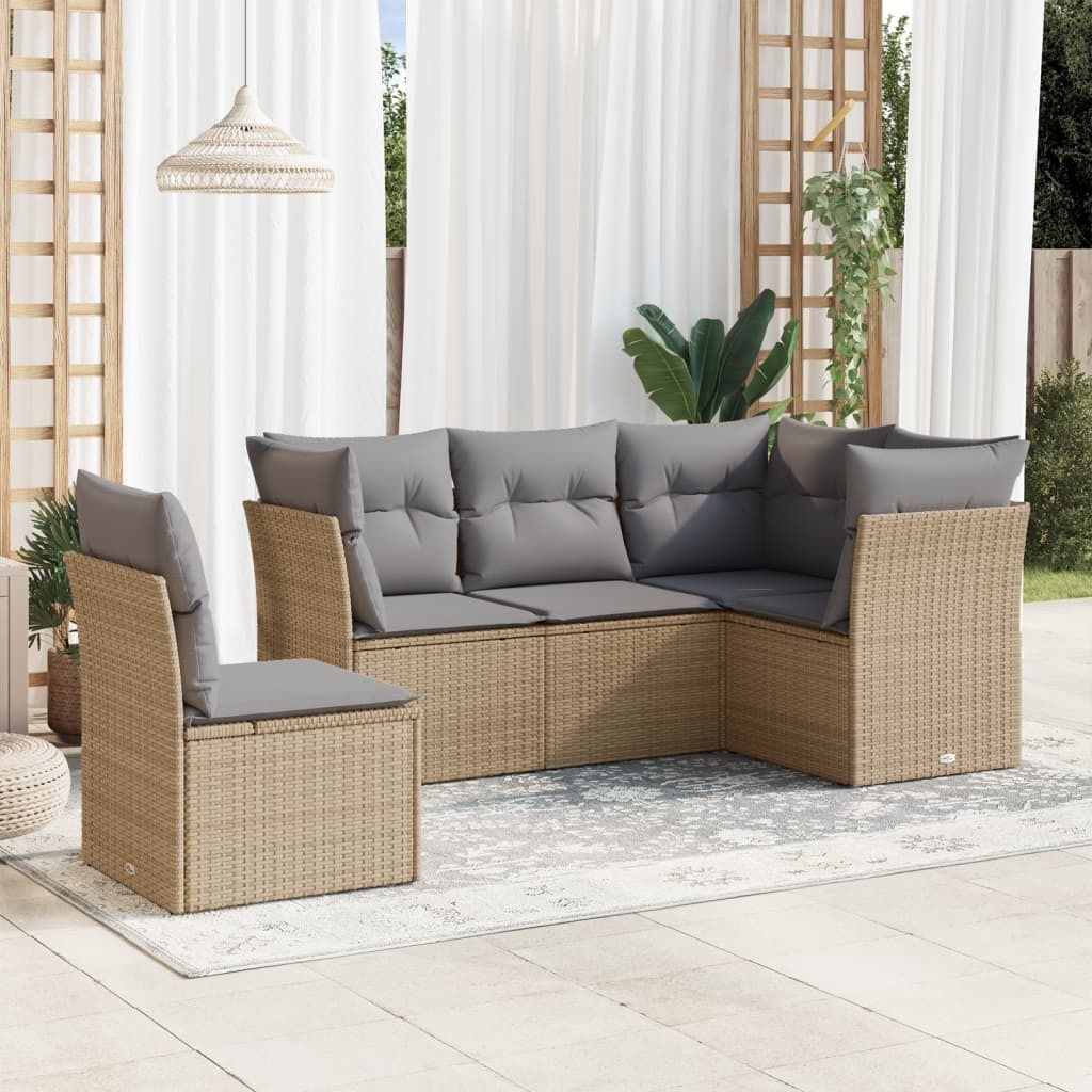 Maison Exclusive - 5-tlg. Garten-Sofagarnitur mit Kissen Beige Poly Rattan
