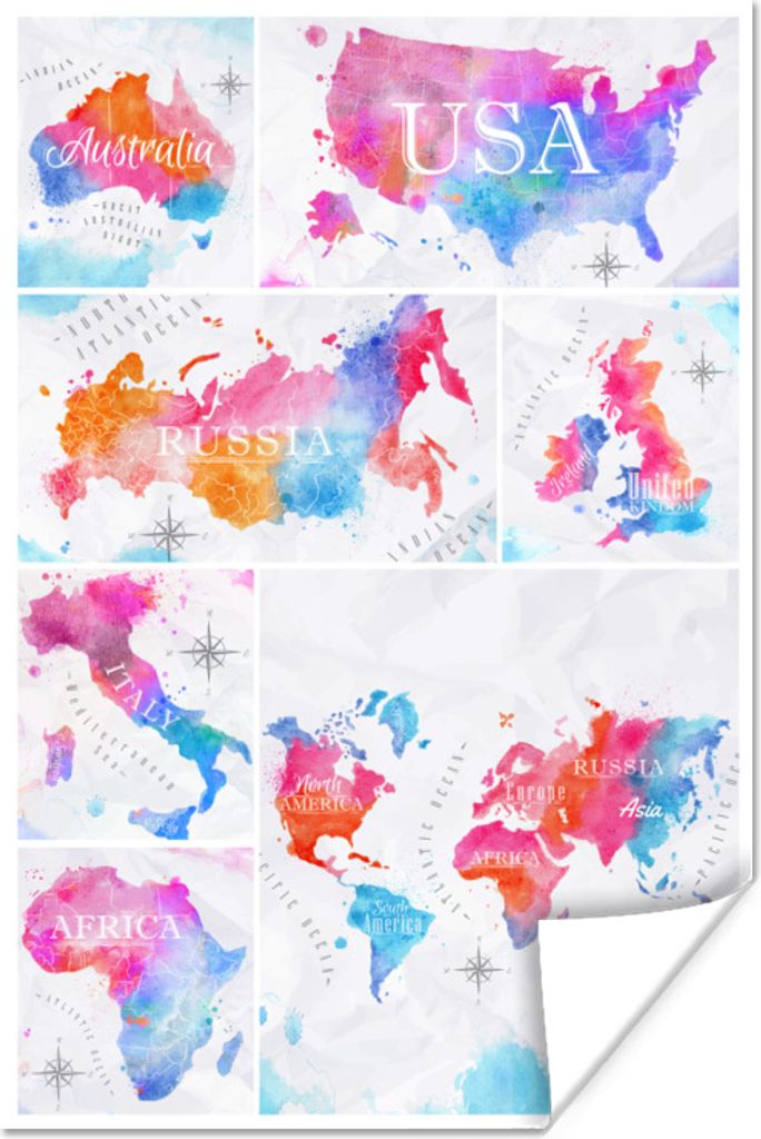 MuchoWow Poster Karten - Collage - Aquarell 20x30 cm - Papierdruck