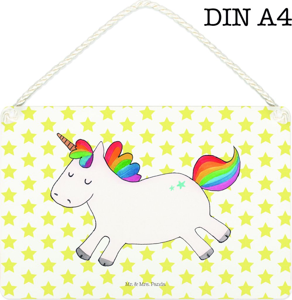 Mr. & Mrs. Panda Schild Einhorn Happy DIN A4 - Weiß - Geschenk, Spannend, holzbild, Unicorn, Einhörner, Türschild, Wandbild Holz, Spaß, kleine ...