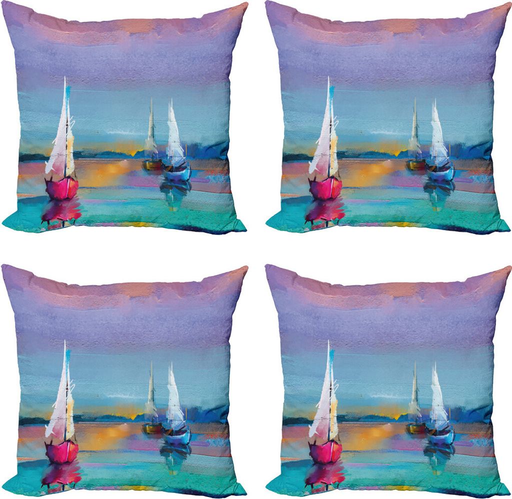 ABAKUHAUS Abstraktes Ölgemälde Kissenbezug Set (4 Stück), Moderne Kunst Boot Segel, Moderner Doppelseitiger Digitaldruck, 60 cm x 60 cm, Mehrfarbig