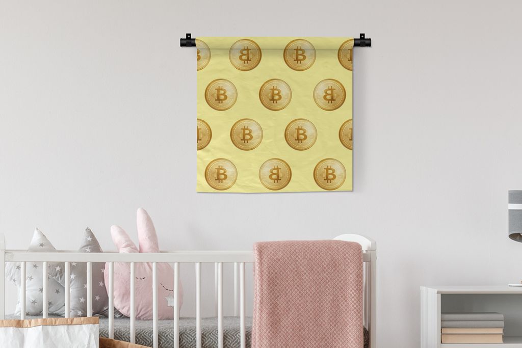 MuchoWow® Wandteppich Wandbehang Bitcoin - Gold - Muster - Produktbild 