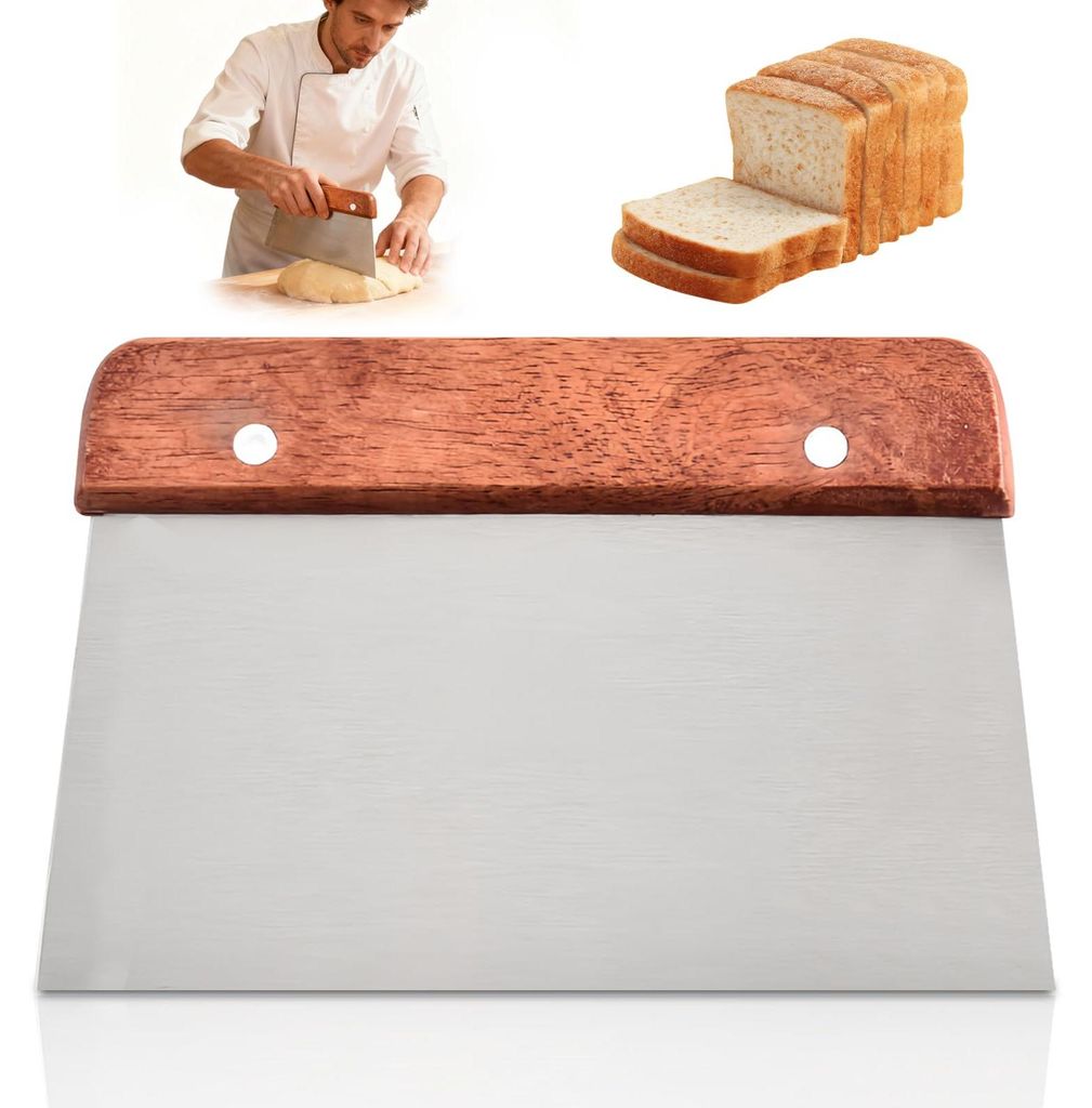 Teigschaber aus Edelstahl mit Holzgriff, 20 x 10 cm, für Kuchen, Pizza, Brot und Gemüse.