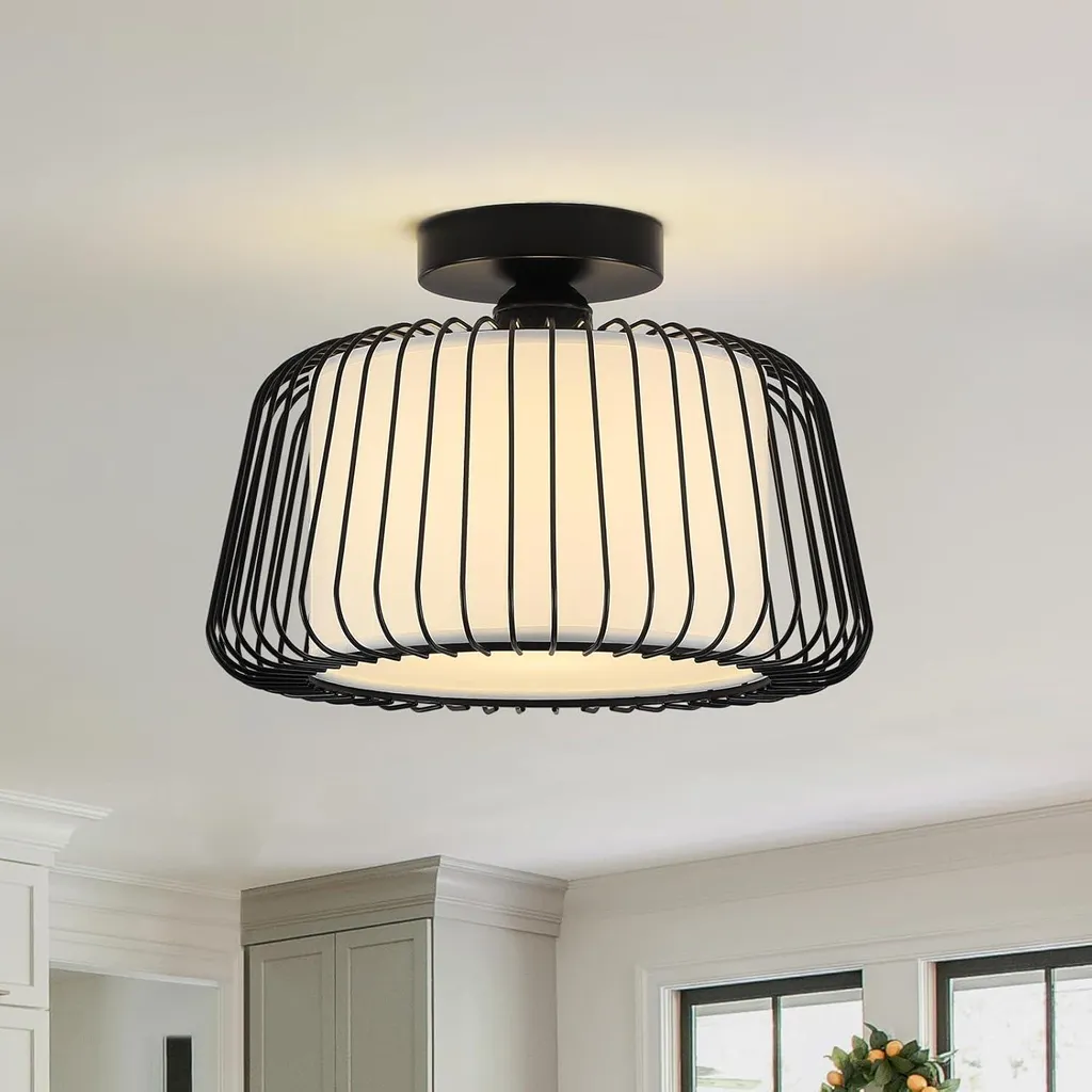 Plafonnier Métal et Tissu bicolore E27 LED pour un éclairage doux et chic