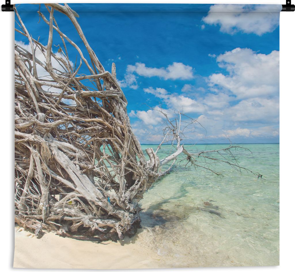 MuchoWow Wandteppich Wandbehang Strand - Äste - Tropisch - Meer 90x90 cm Tapisserie Dekoration Wandtuch - Wandaufhänger