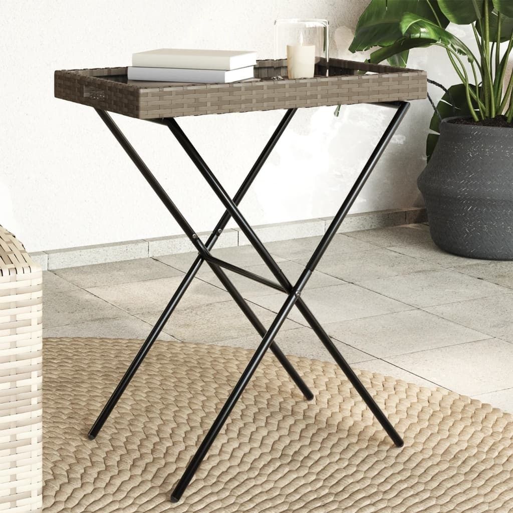 Design Tabletttisch Klappbar Grau 65x40x75 cm Poly Rattan, Gartentische 2024 Neu