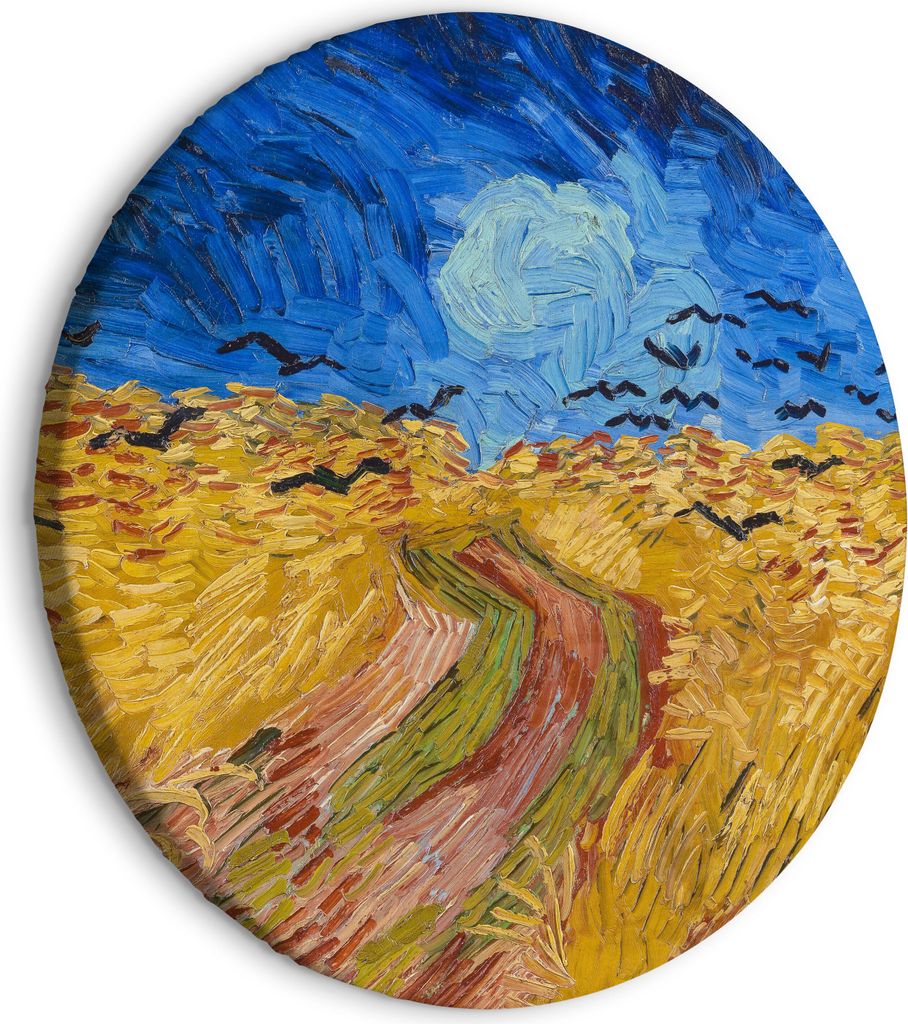 Italienischer Leinwand Rundes Bild - Wheat Field With Crows, Vincent Van Gogh - Summer Countryside Landscape 40x40 cm Reproduktionen l-G-10015-bc-a