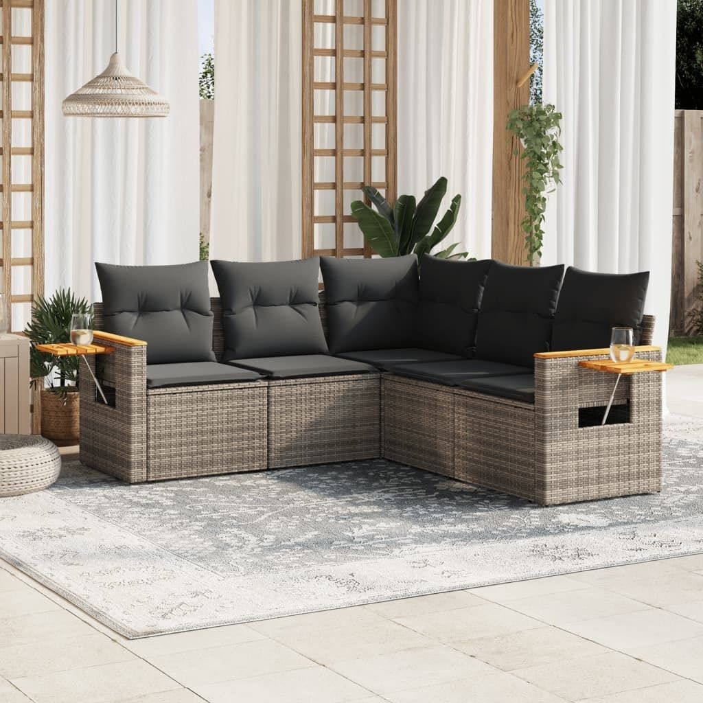 Maison Exclusive - 5-tlg. Garten-Sofagarnitur mit Kissen Grau Poly Rattan