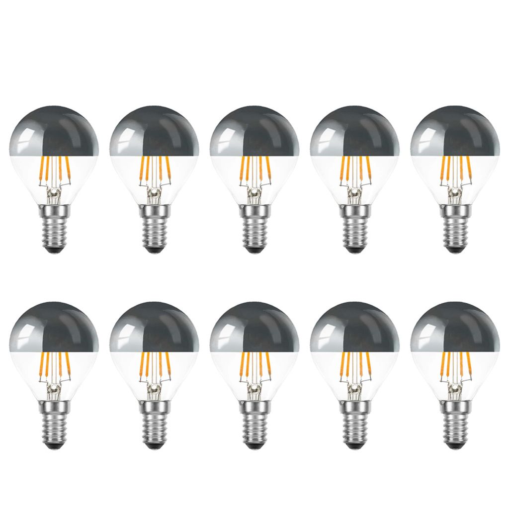 10 x LED Filament Tropfen 4W = 40W E14 Kopfspiegel Silber Produktbild 