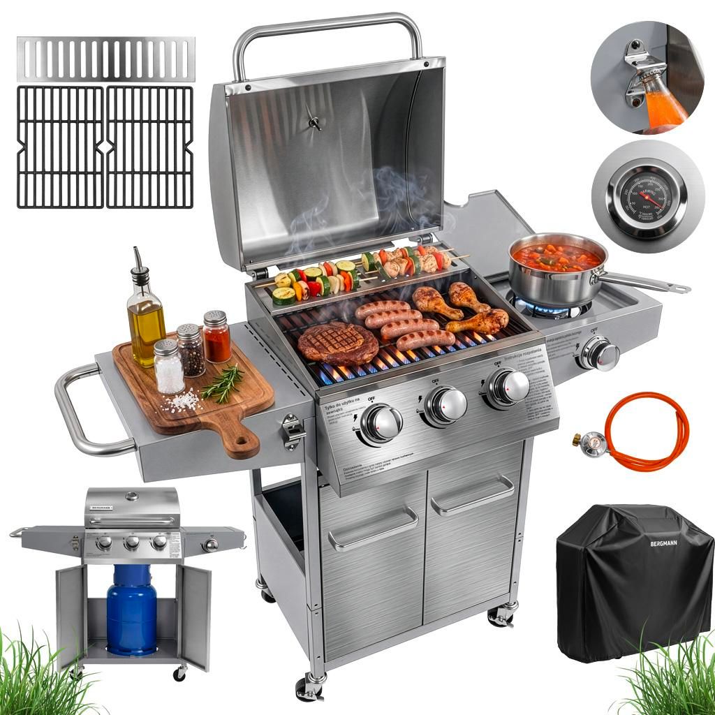 Grill gazowy ogrodowy 11,6kW BERGMANN NL002 4 palniki stal Zdjęcie produktu 