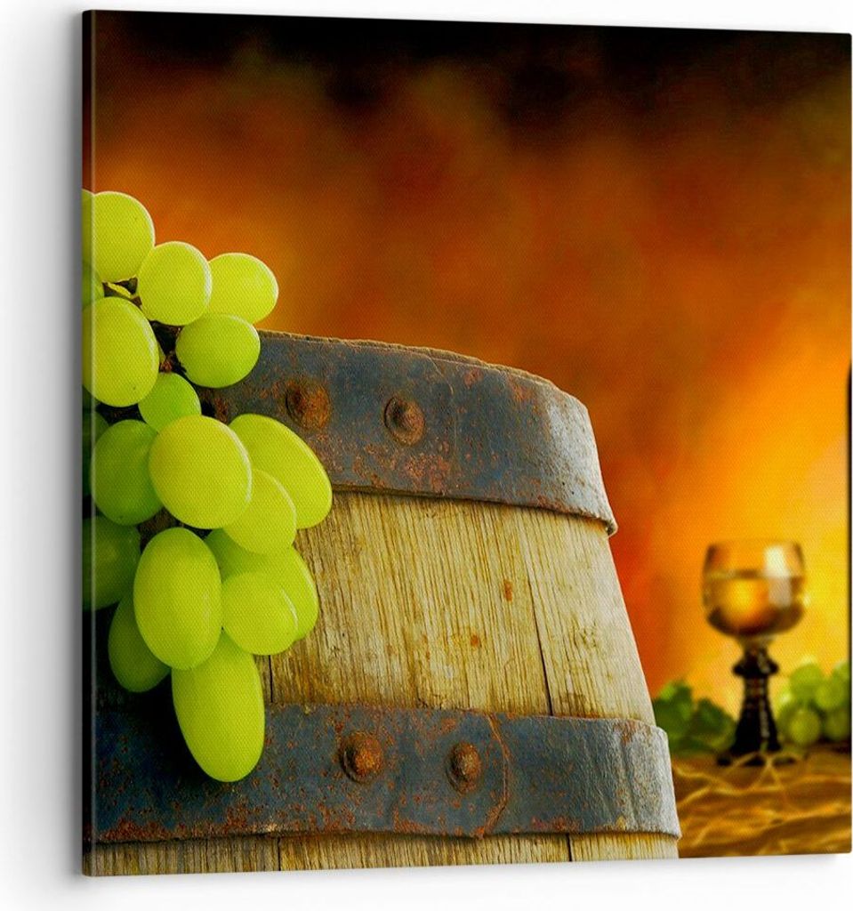 Bild auf Leinwand - Leinwandbild - Landwirtschaft Alkohol Fass Tasse - 70x70cm - Wand Bild - Wanddeko - Leinwanddruck - Bilder - Kunstdruck - Leinw...