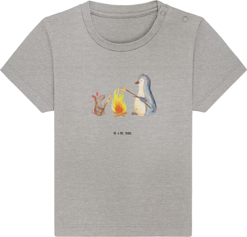 Mr. & Mrs. Panda Babyshirt Pinguin Lagerfeuer 12. - 18. Monat - Heather Grey - Geschenk, Grillen, Maus, Baby Kurzarmshirt, Öko T-Shirt, Shirt, Kin...