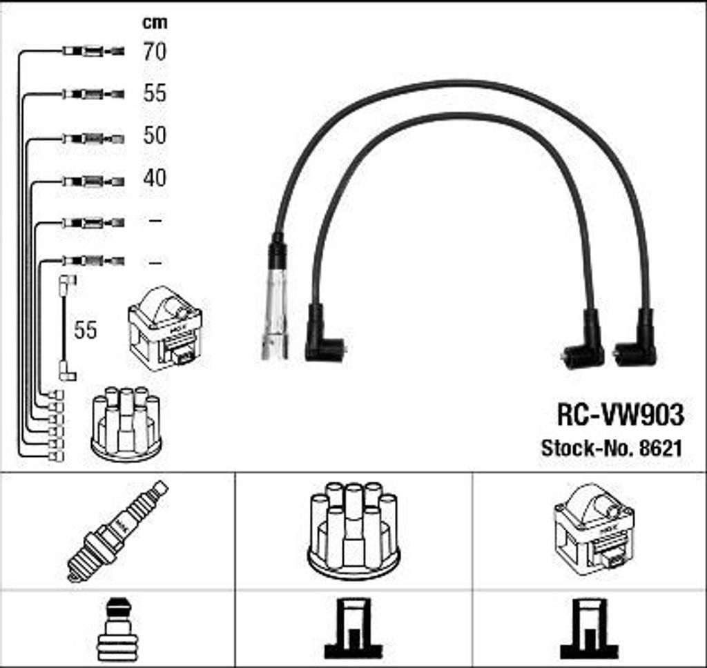 NGK 8621 Zündkabelsatz OE 025998031 kompatibel mit Vento, Golf III, Caddy, Octavia