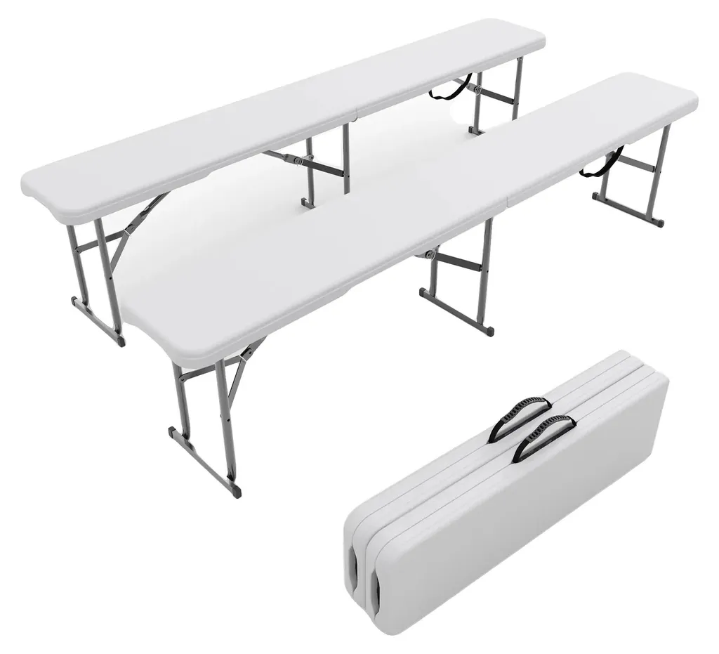 Banc pliant portable blanc 180cm résistant aux intempéries extérieur