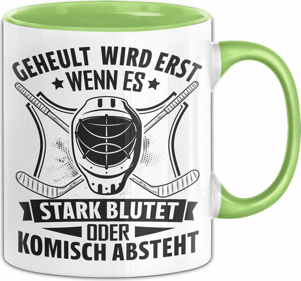 Geheult Wird Erst Wenn Es Stark Blutet Eishockey Tasse Geschenk Eishockey-Spieler Kaffee-Becher (Grün)