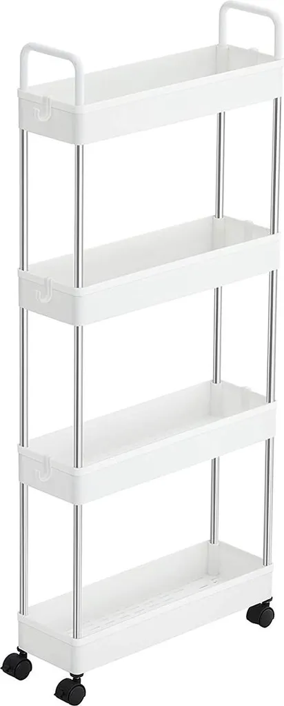 Meuble de rangement fin à roulettes 4 étages blanc pour cuisine étroite