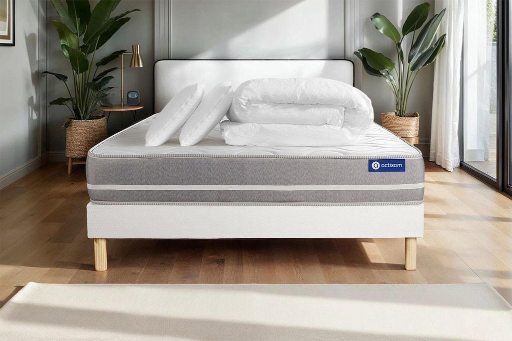 Komplettpaket Bett - Matratze 180x200 cm + Boxspringbett mit Lattenrost (im Set) + 2 Kopfkissen + Bettdecke - Actiflex Touch