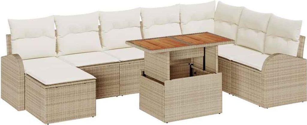 Garten-Sofa-Set mit Speicher 9 pcs Beige Poly Rattan