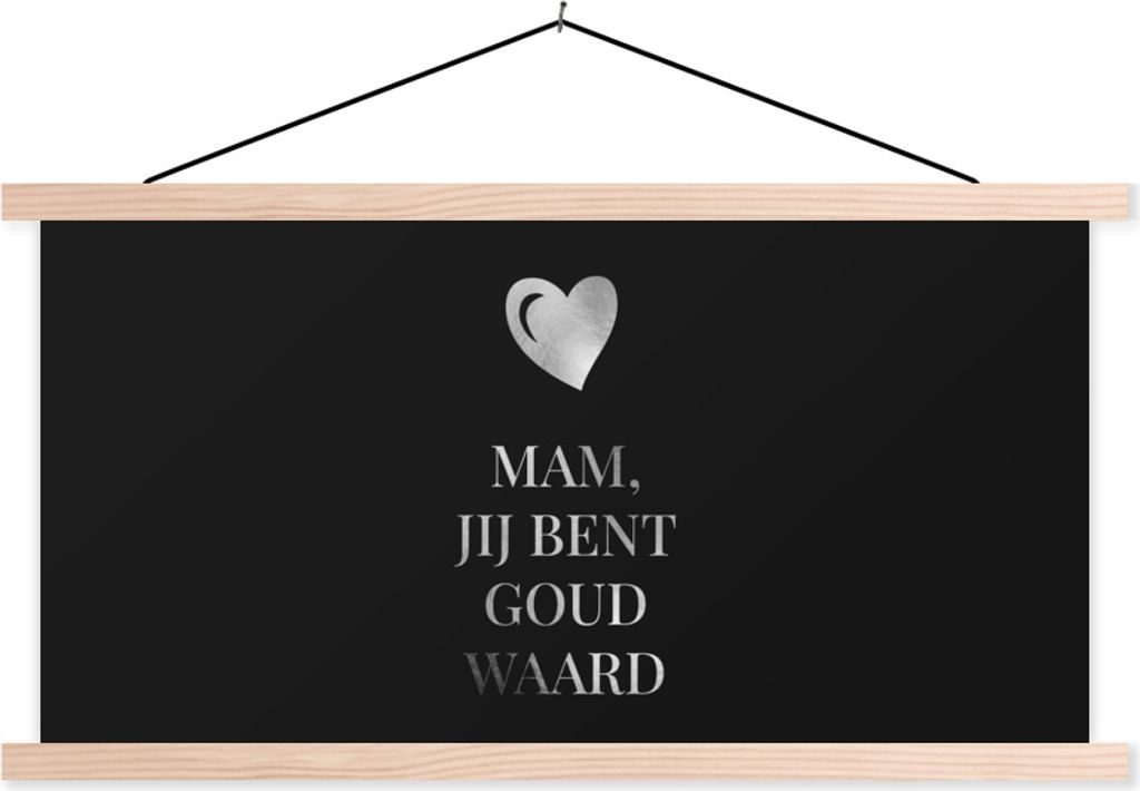 MuchoWow Textilposter Mama - Du bist goldig - Zitate - Muttertag - Schwarz und weiß 60x30 cm mit holzfarbenen Rahmen - Dekoration