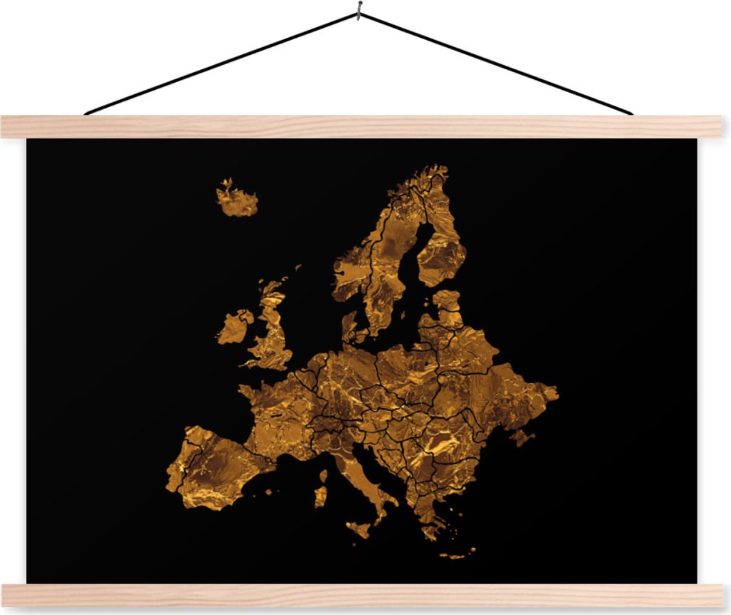MuchoWow Textilposter Karte von Europa - Marmor - Gold 120x80 cm mit holzfarbenen Rahmen - Aufhängeset