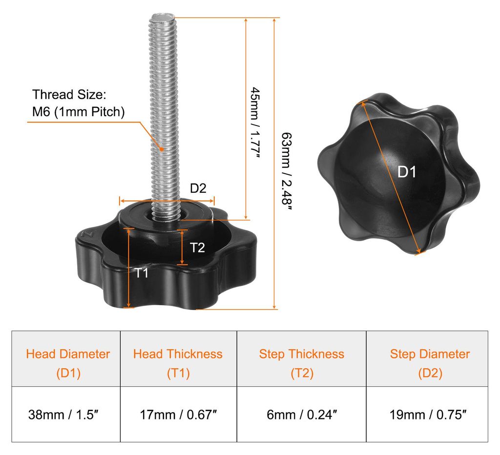 8 Stš¹ck R?ndelschrauben mit Sterngriff M6 x 45mm x 38mm Sterngriffschraube Kunststoff Knopf Edelstahl 304 Gewindebolzen Klemmschraube Sterngriff...