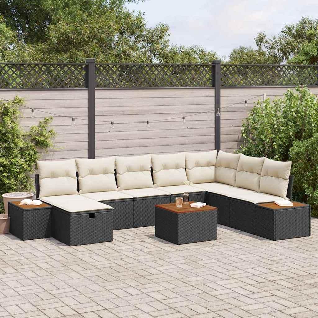 Maison Exclusive - Gartensofa-set mit Kissen 9 pcs Schwarz Poly-Rattan