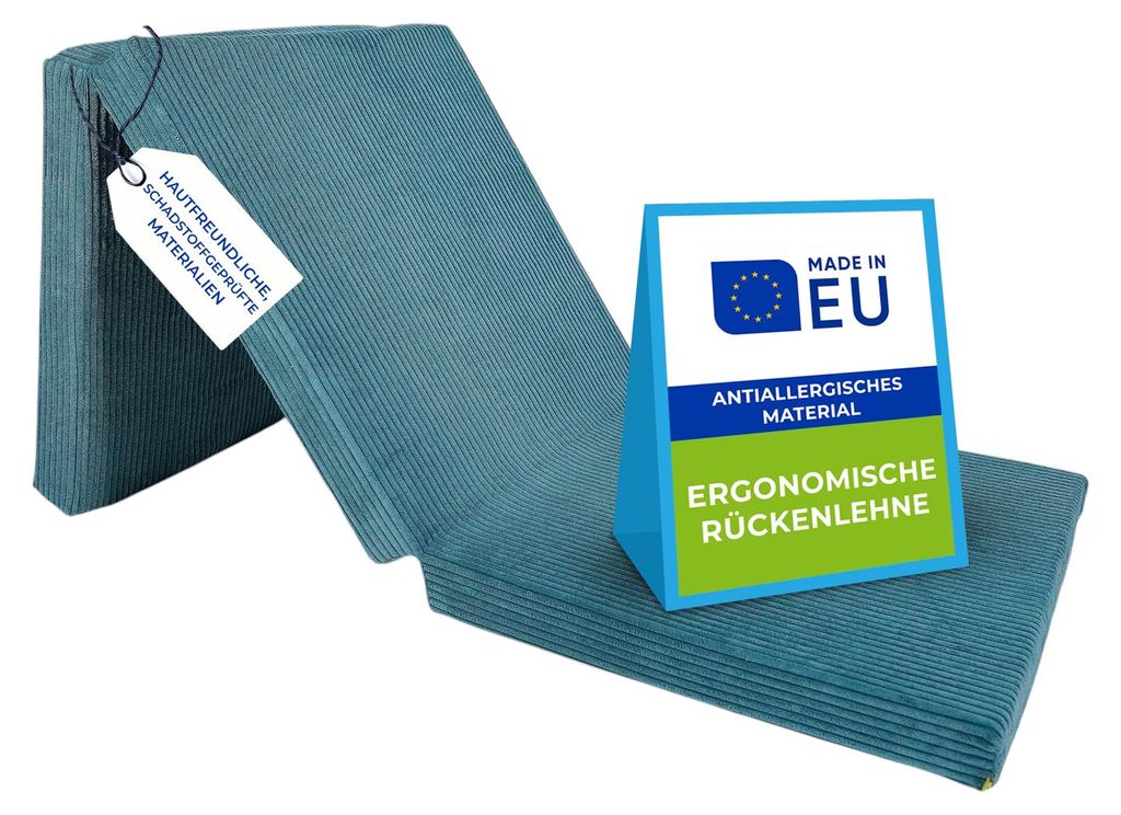 Pillows24 – Klappmatratze Cord 195x75x15 cm mit abnehmbarem Bezug & Tragegriffen | faltbare Matratze für Gäste, Kinder oder Reisen | Türkis