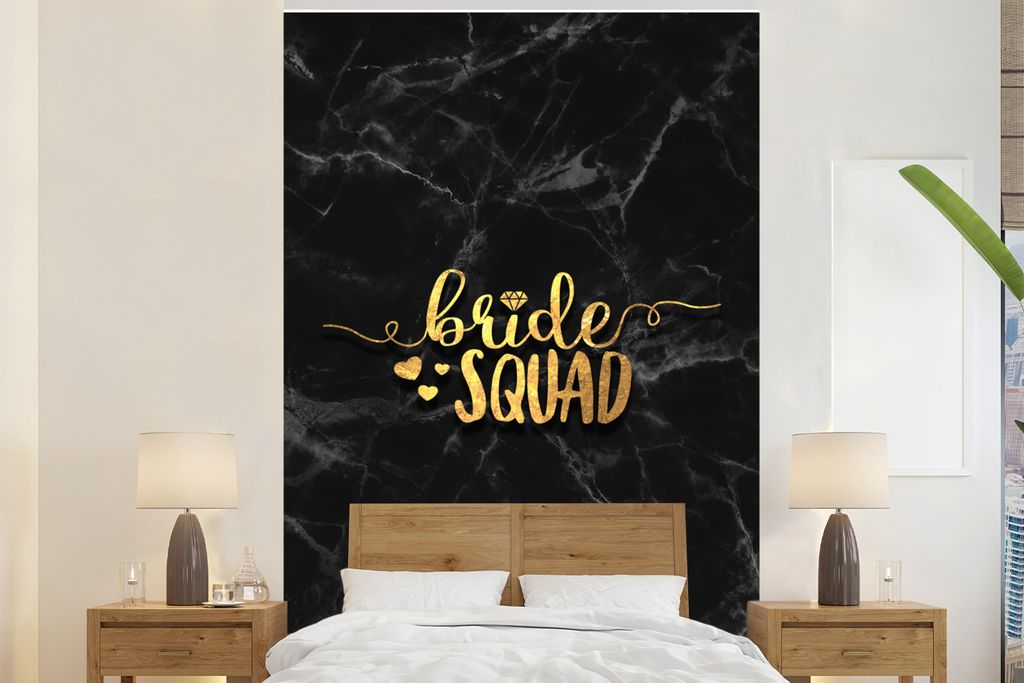 MuchoWow Fototapete für Wohnzimmer oder Schlafzimmer Wandtapete Vinyl Motivtapete Braut zu sein - Gold - Marmor - 170x260 cm - Wohnzimmertapete