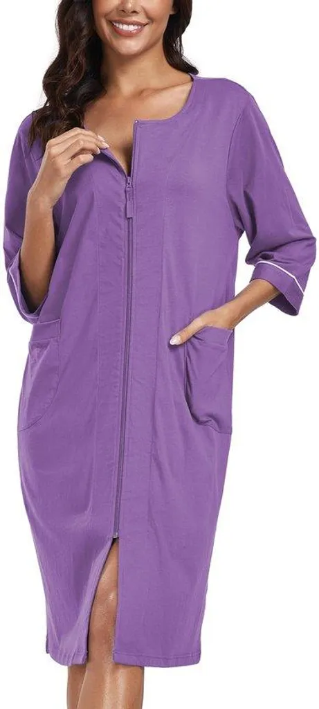 COLORFULLEAF Robe de Chambre Femme Coton avec Fermeture Éclair 紫色 2XL