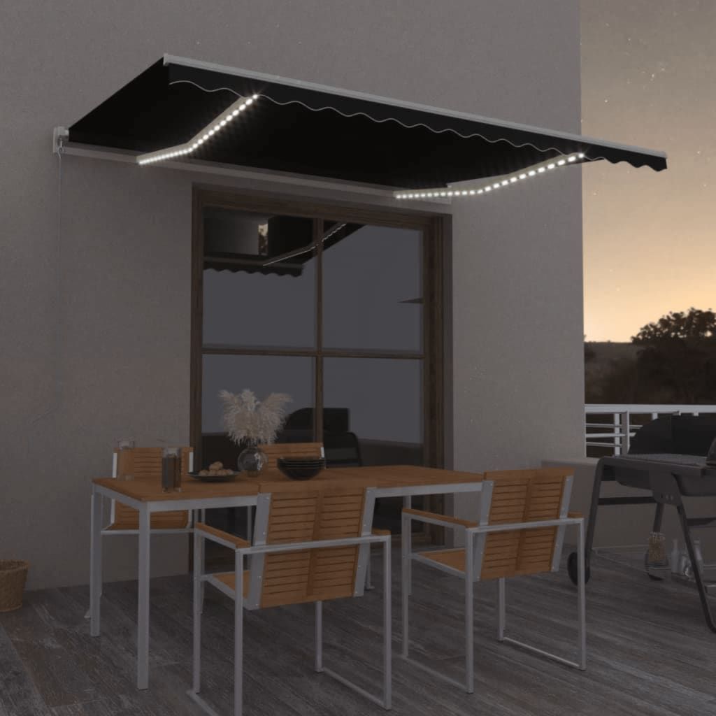The Living Store Markise Manuell Einziehbar mit LED 450x350 cm Anthrazit