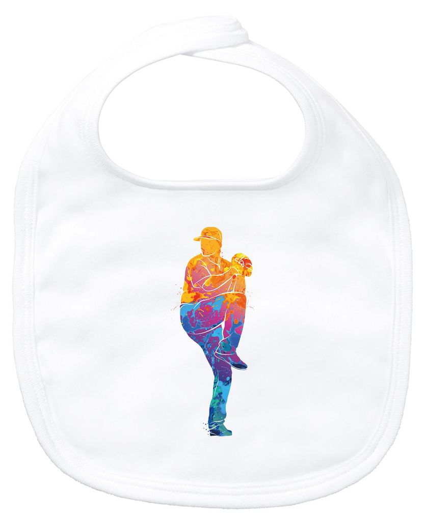 Huuraa Baby Lätzchen Baseball Pitcher bunte Silhouette White Klettverschluss Baumwolle Latz Geschenkidee