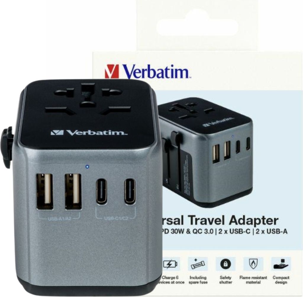 Verbatim Adapter Podróżny Eu/Uk/Us 2Xusb-A/2Xusb-C Pd 30W Zdjęcie produktu 